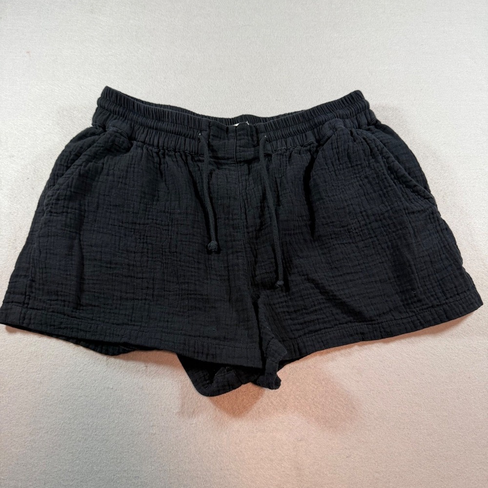 Billabong New Waves Shorts Black Cotton Gauze Elastic Waist Beach Casual‎ Womens